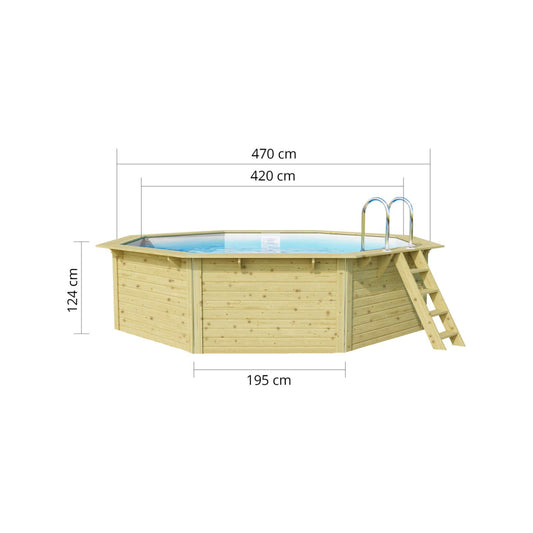 Trend Holzpool SET Achteck | Metallecken | Weiß | 470 x 470 x 124 cm | ca. 16,3 m³