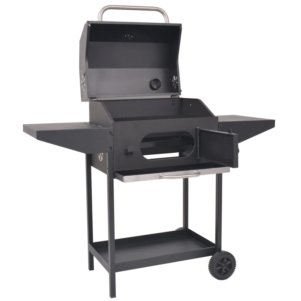 Holzkohlegrill Smoker Mit Ablage Schwarz