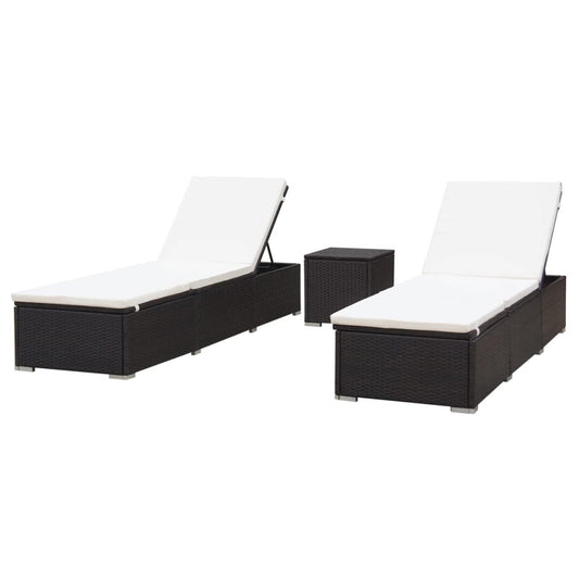 Sonnenliegen 2-Tlg. Mit Tisch Poly Rattan