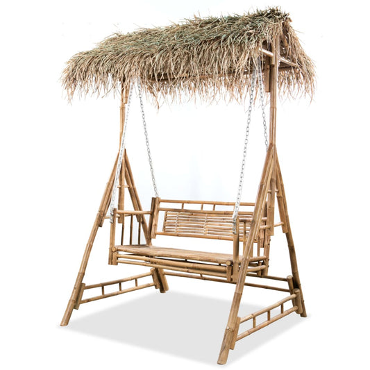 Hollywoodschaukel 2-Sitzer Mit Palmblättern Bambus 202 Cm