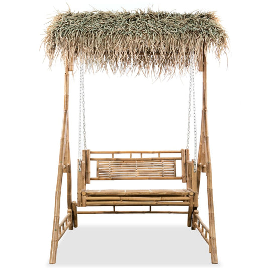 Hollywoodschaukel 2-Sitzer Mit Palmblättern Bambus 202 Cm