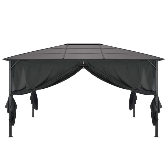Gartenpavillon Mit Vorhang Aluminium 4×3×2,6 M Schwarz