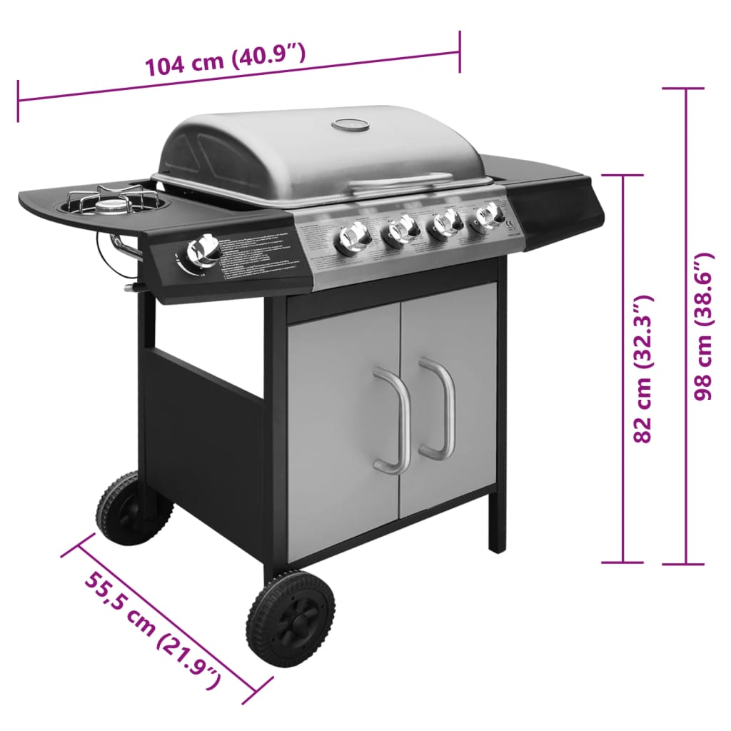 Gasgrill 4+1 Flammen Schwarz Und Silbern