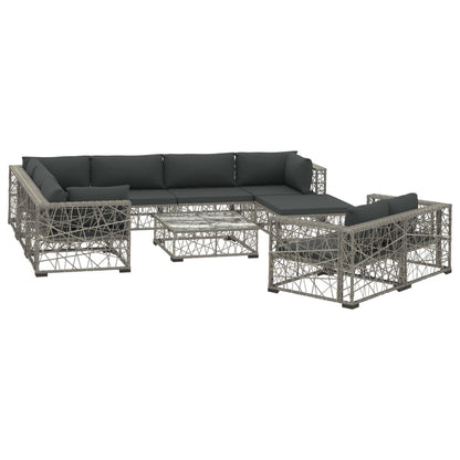 10-Tlg. Garten-Lounge-Set Mit Auflagen Poly Rattan Grau