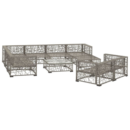 10-Tlg. Garten-Lounge-Set Mit Auflagen Poly Rattan Grau