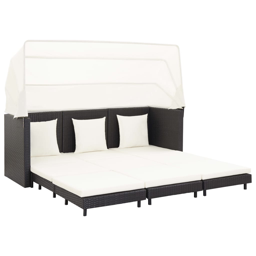 Ausziehbares 3-Sitzer-Schlafsofa Mit Dach Poly Rattan