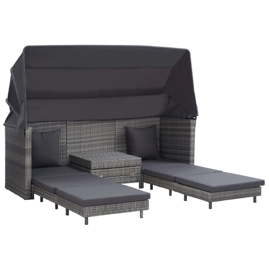 Ausziehbares 3-Sitzer-Schlafsofa Mit Dach Poly Rattan
