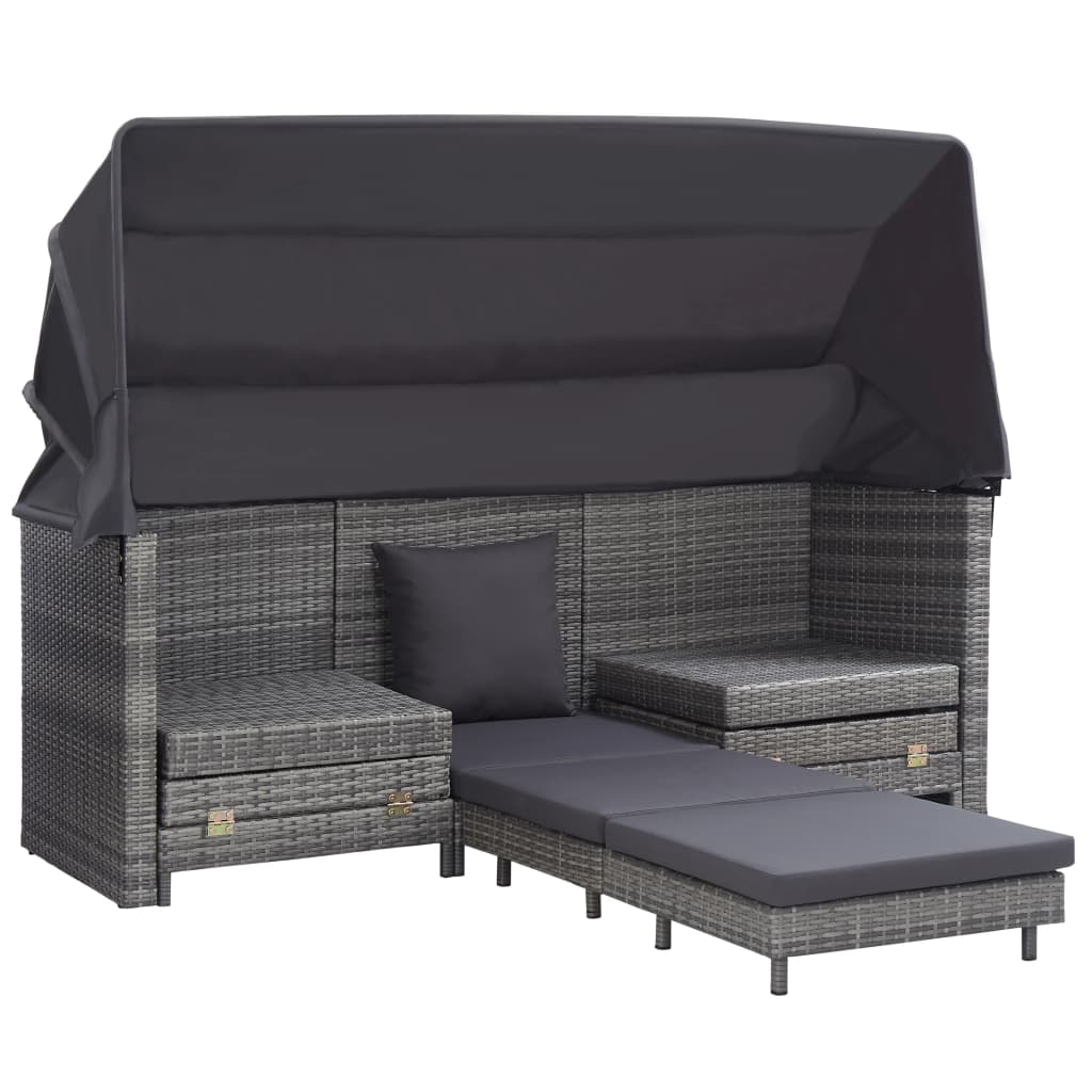 Ausziehbares 3-Sitzer-Schlafsofa Mit Dach Poly Rattan