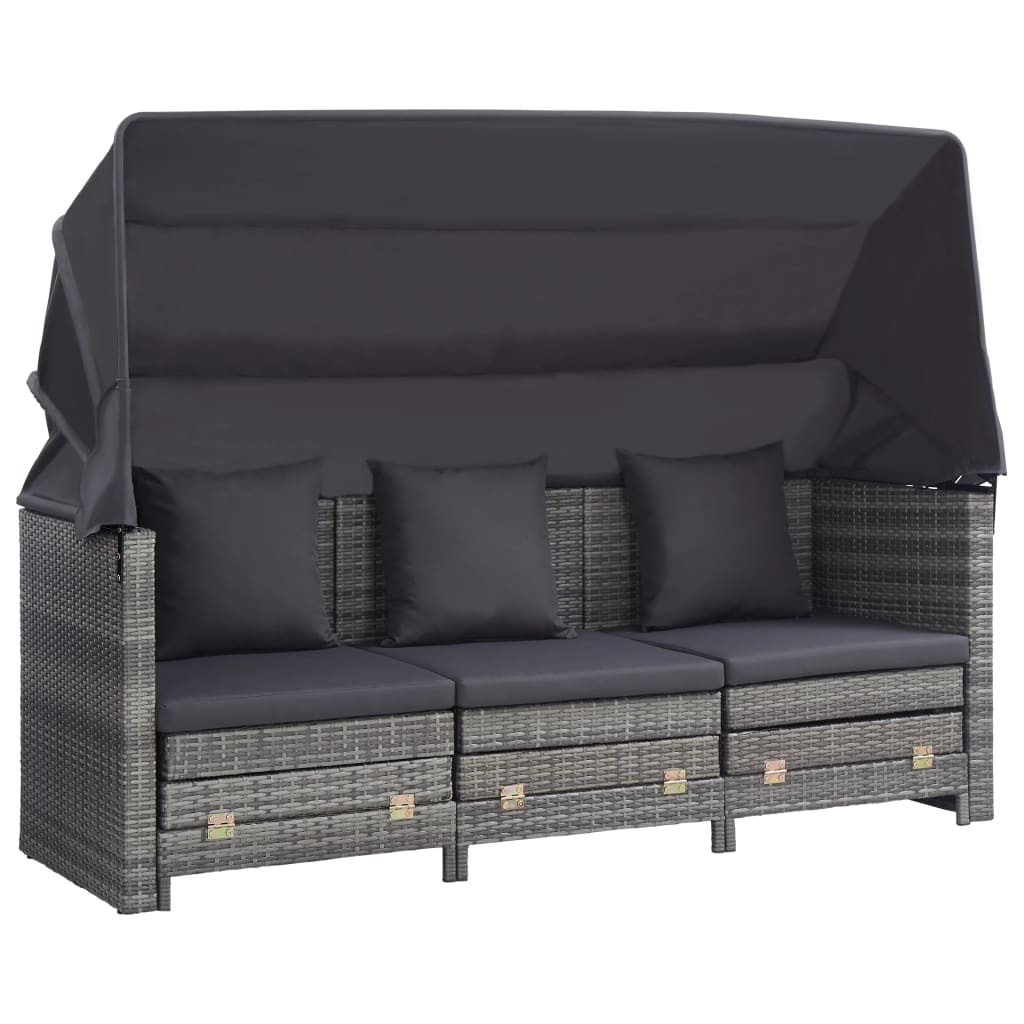 Ausziehbares 3-Sitzer-Schlafsofa Mit Dach Poly Rattan