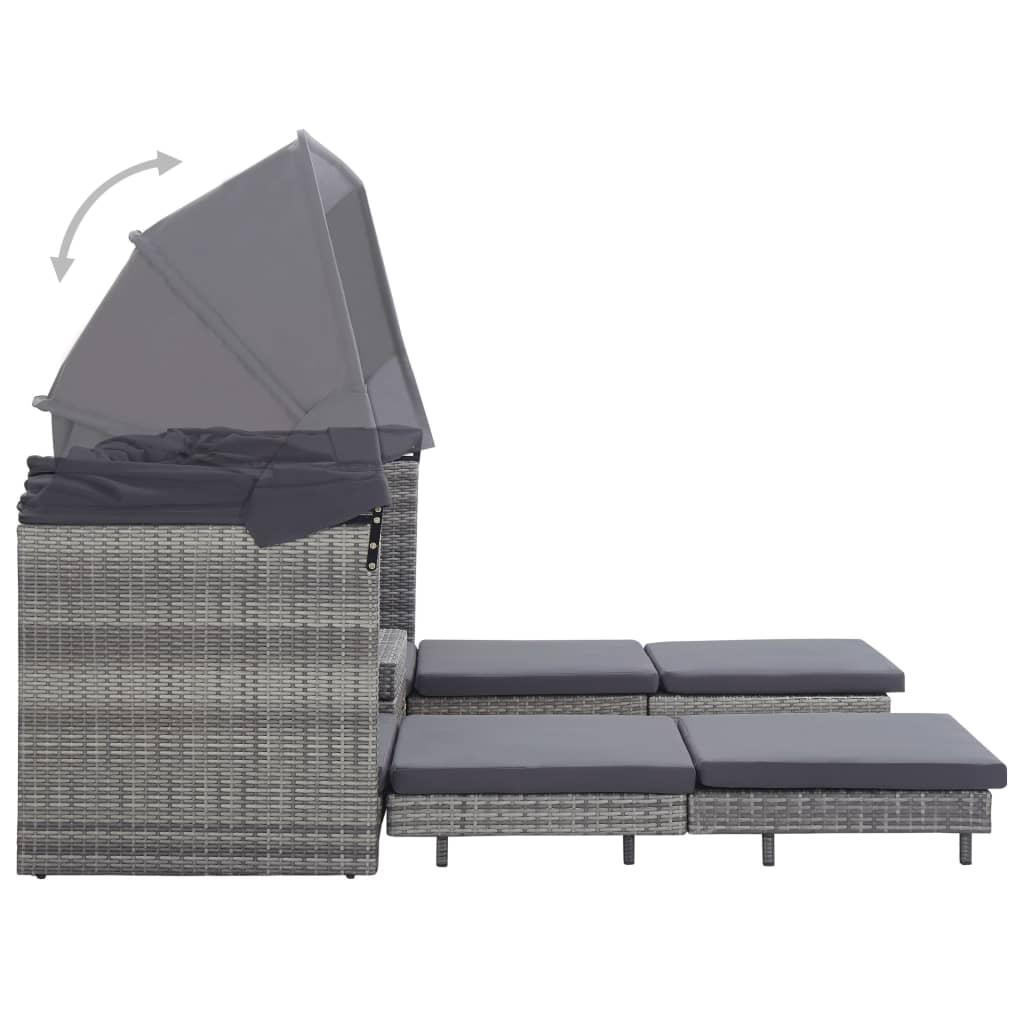 Ausziehbares 3-Sitzer-Schlafsofa Mit Dach Poly Rattan