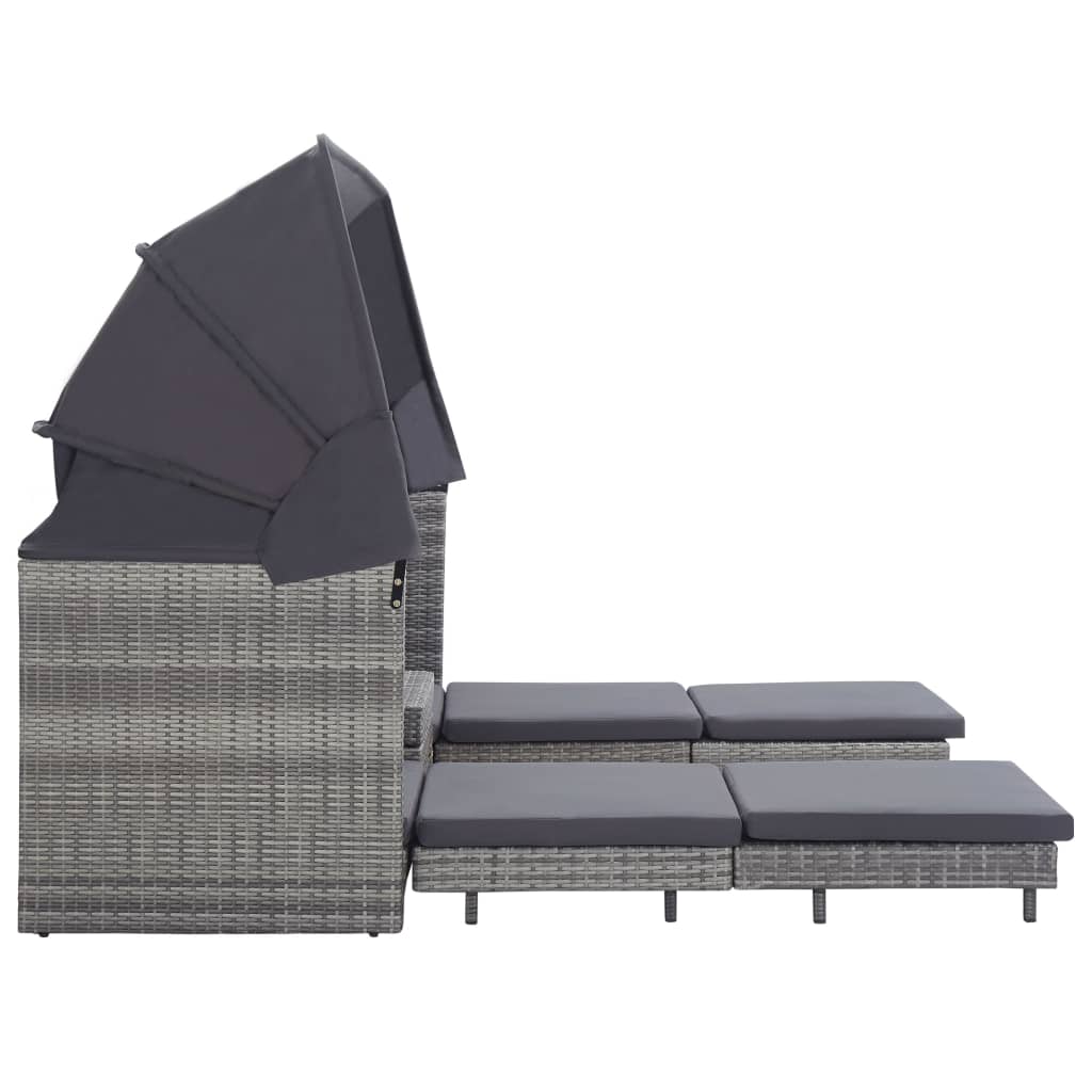 Ausziehbares 3-Sitzer-Schlafsofa Mit Dach Poly Rattan