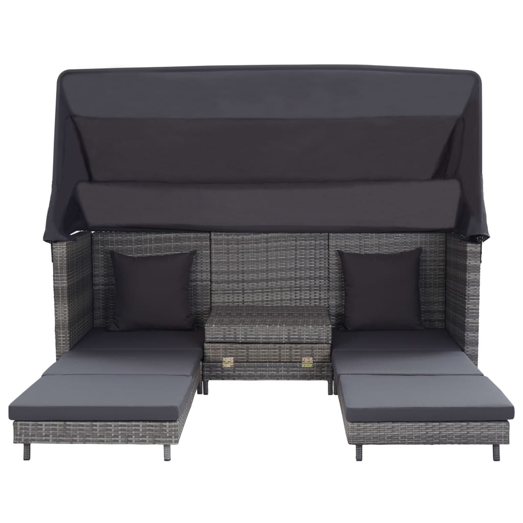 Ausziehbares 3-Sitzer-Schlafsofa Mit Dach Poly Rattan