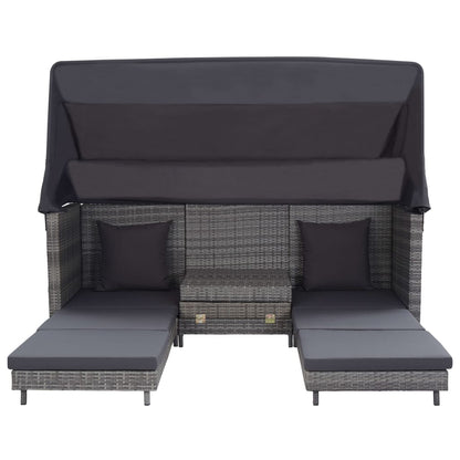 Ausziehbares 3-Sitzer-Schlafsofa Mit Dach Poly Rattan