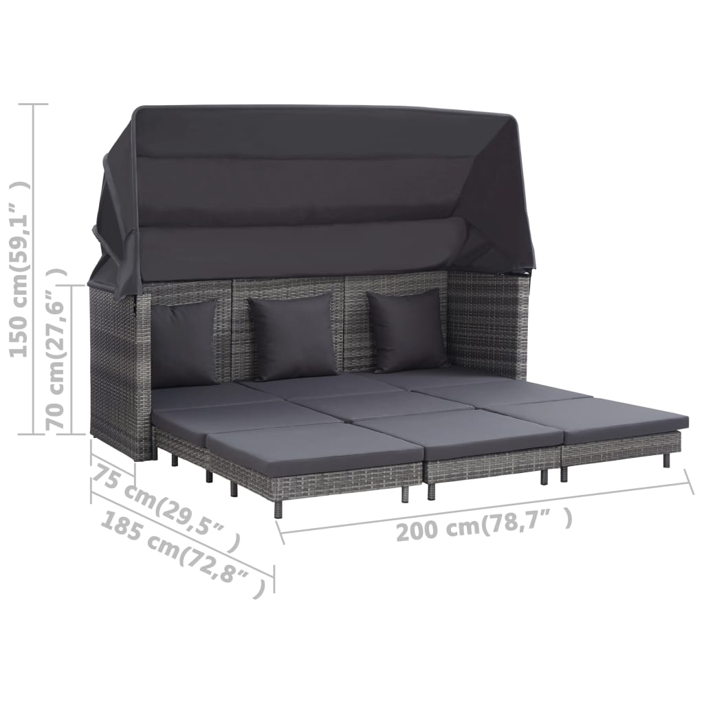 Ausziehbares 3-Sitzer-Schlafsofa Mit Dach Poly Rattan