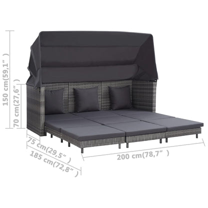 Ausziehbares 3-Sitzer-Schlafsofa Mit Dach Poly Rattan