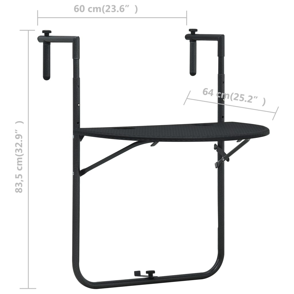 Balkon-Hängetisch 60X64X83,5 Cm Kunststoff Rattan-Optik