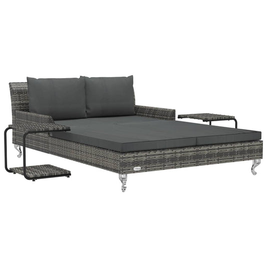 2-Personen-Sonnenliege Mit Auflagen Poly Rattan