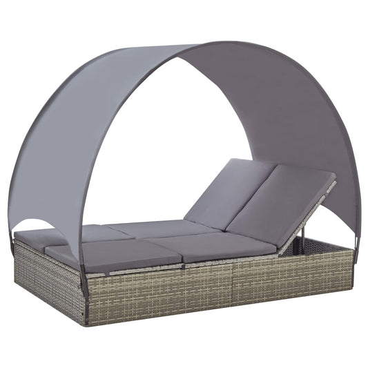 Doppel-Sonnenliege Mit Sonnendach Poly Rattan