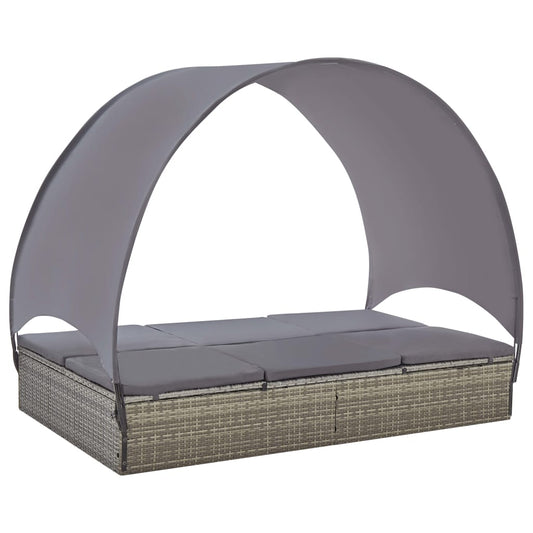 Doppel-Sonnenliege Mit Sonnendach Poly Rattan