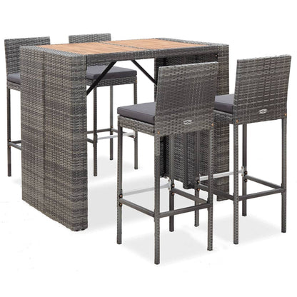 9-Tlg. Garten-Bar-Set Poly Rattan Und Akazienholz