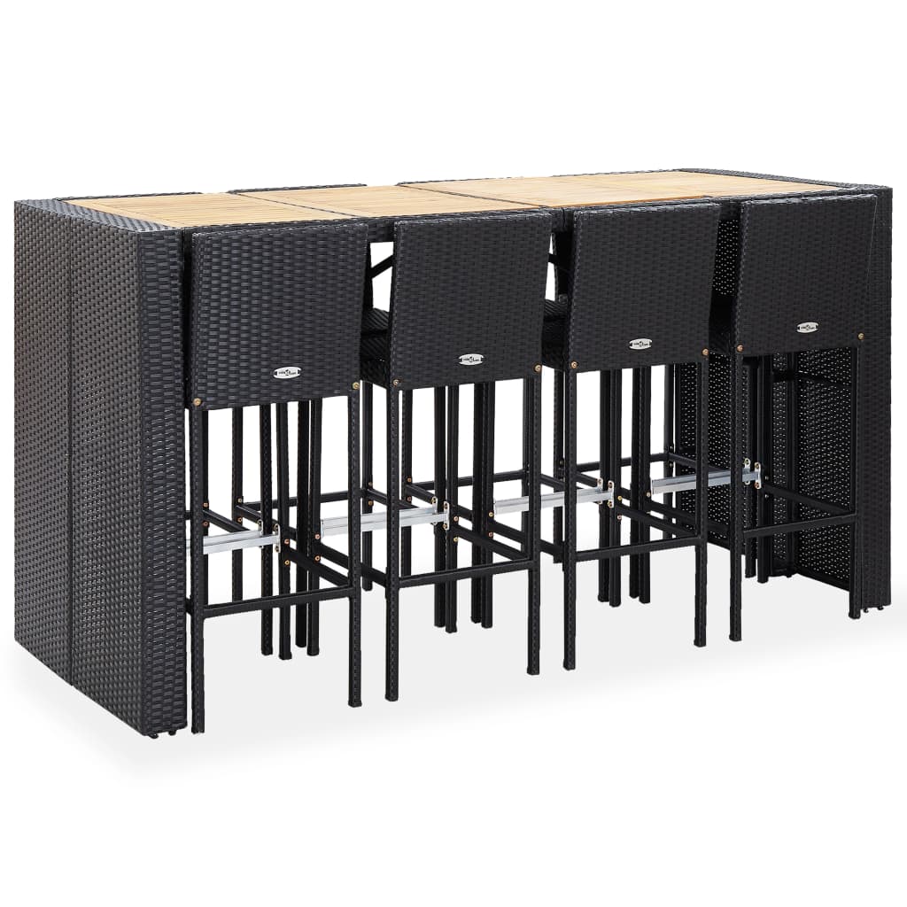 9-Tlg. Garten-Bar-Set Poly Rattan Und Akazienholz