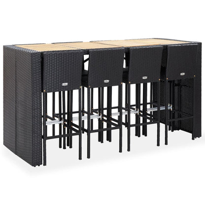 9-Tlg. Garten-Bar-Set Poly Rattan Und Akazienholz