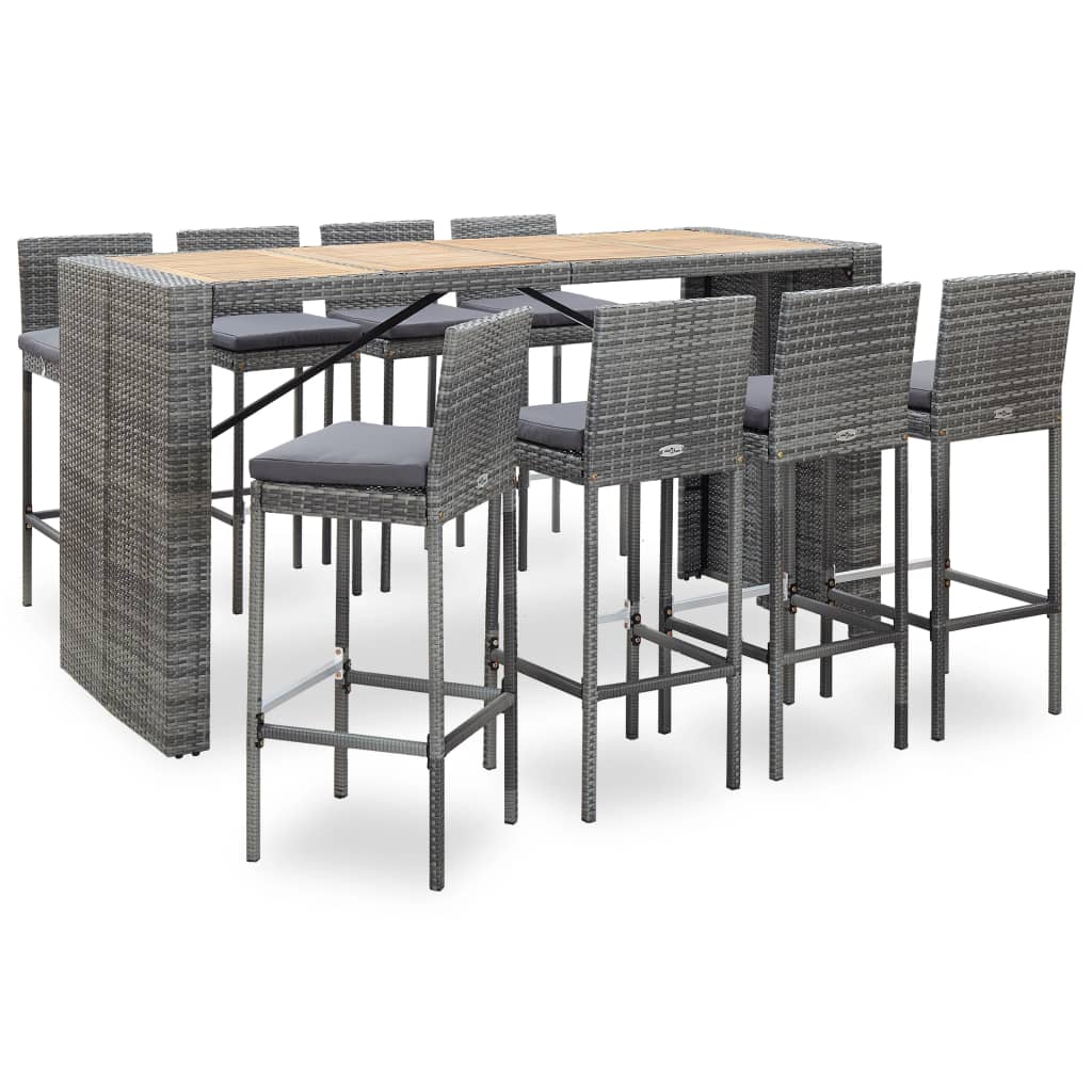 9-Tlg. Garten-Bar-Set Poly Rattan Und Akazienholz