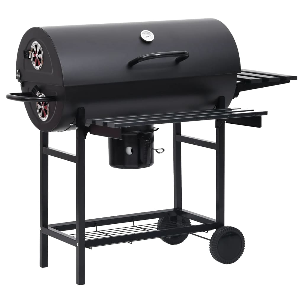 Grillwagen Mit Rädern Und Ablagen Schwarz Stahl 115X85X95 Cm