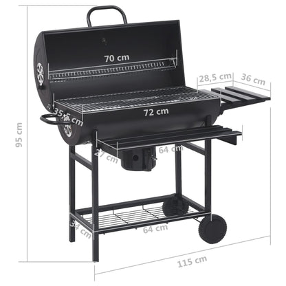Grillwagen Mit Rädern Und Ablagen Schwarz Stahl 115X85X95 Cm