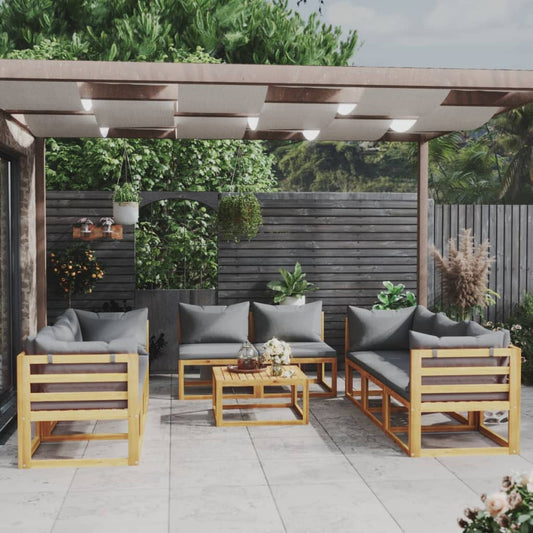 9-Tlg. Garten-Lounge-Set Mit Auflagen Massivholz Akazie