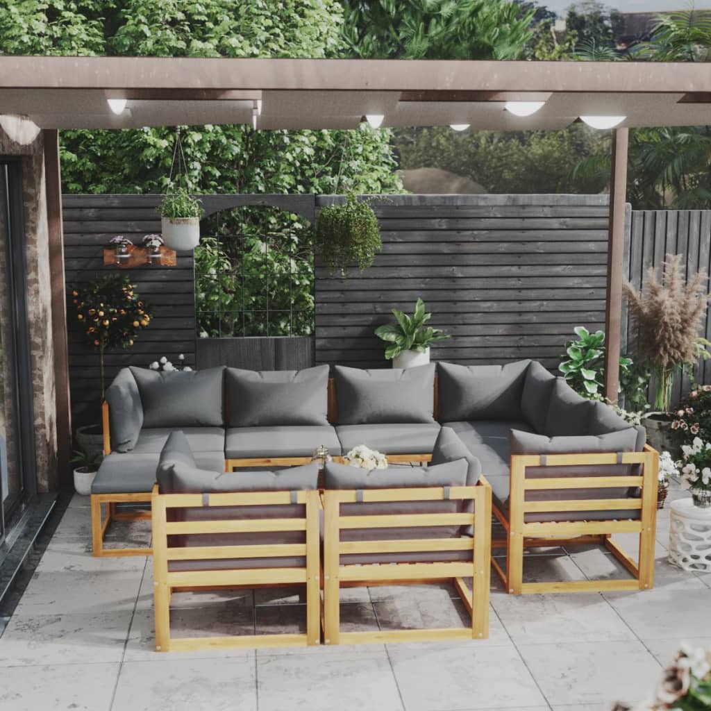 9-Tlg. Garten-Lounge-Set Mit Auflagen Massivholz Akazie