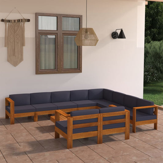 10-Tlg. Garten-Lounge-Set Mit En Auflagen Akazienholz