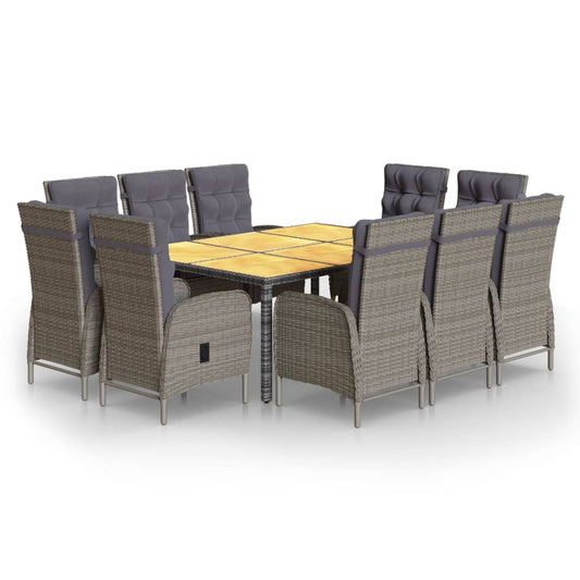 11-Tlg. Garten-Essgruppe Poly Rattan Grau
