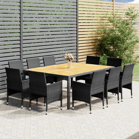 11-Tlg. Garten-Essgruppe Poly Rattan Grau