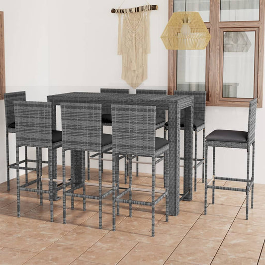 9-Tlg. Garten-Bar-Set Mit Anthrazit Kissen Poly Rattan
