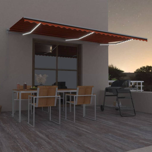 Markise Manuell Einziehbar Mit Led Orange Und Braun