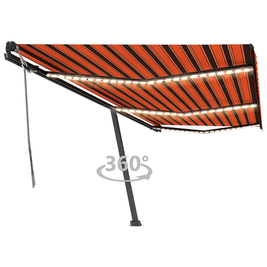 Markise Manuell Einziehbar Mit Led Orange Braun