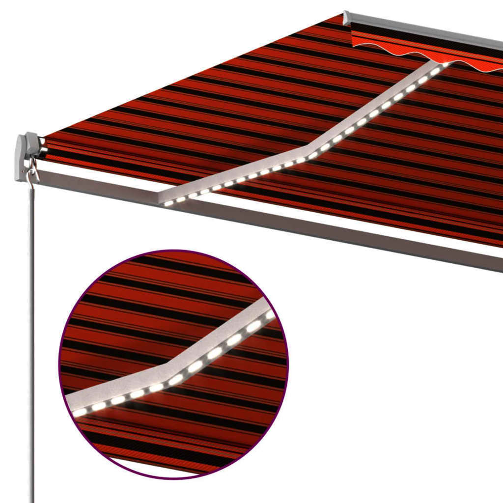Markise Manuell Einziehbar Mit Led 6X3,5 M Orange Und Braun