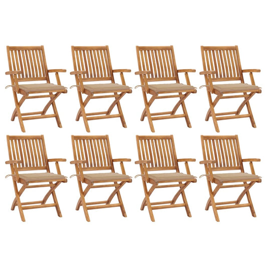 Klappbare Gartenstühle Mit Kissen 8 Stk. Massivholz Teak Beige