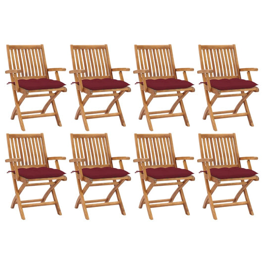 Klappbare Gartenstühle Mit Kissen 8 Stk. Massivholz Teak Weinrot