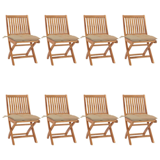Klappbare Gartenstühle Mit Kissen 8 Stk. Massivholz Teak Beige