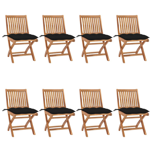 Klappbare Gartenstühle Mit Kissen 8 Stk. Massivholz Teak Schwarz