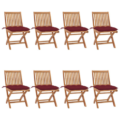 Klappbare Gartenstühle Mit Kissen 8 Stk. Massivholz Teak Weinrot
