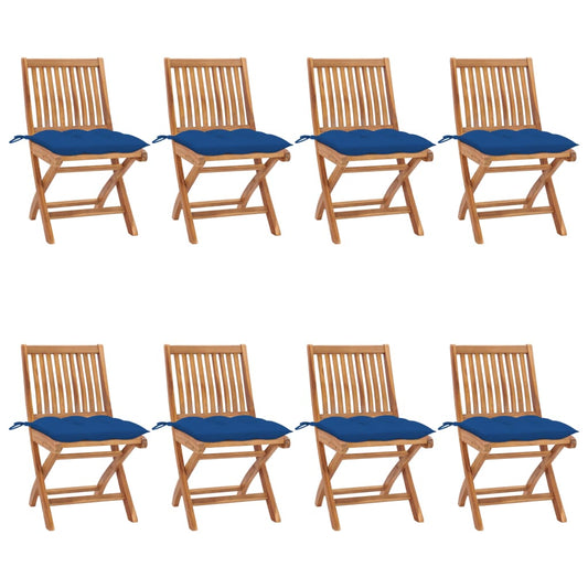 Klappbare Gartenstühle Mit Kissen 8 Stk. Massivholz Teak Blau
