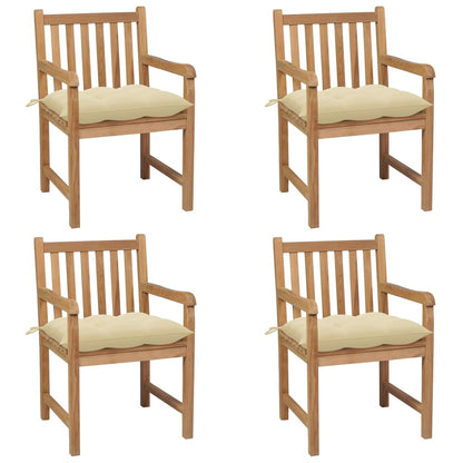Gartenstühle 8 Stk. Mit Weißen Kissen Massivholz Teak