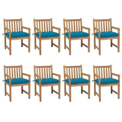 Gartenstühle 8 Stk. Mit Weißen Kissen Massivholz Teak