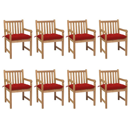 Gartenstühle 8 Stk. Mit Weißen Kissen Massivholz Teak