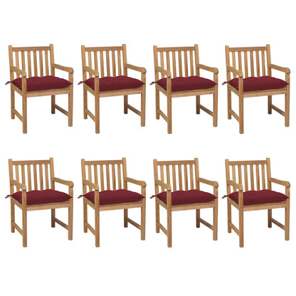 Gartenstühle 8 Stk. Mit Weißen Kissen Massivholz Teak