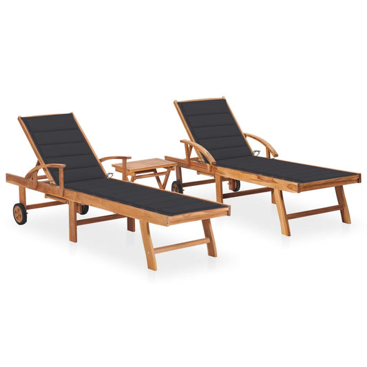 Sonnenliegen 2 Stk. Und Auflagen Massivholz Teak