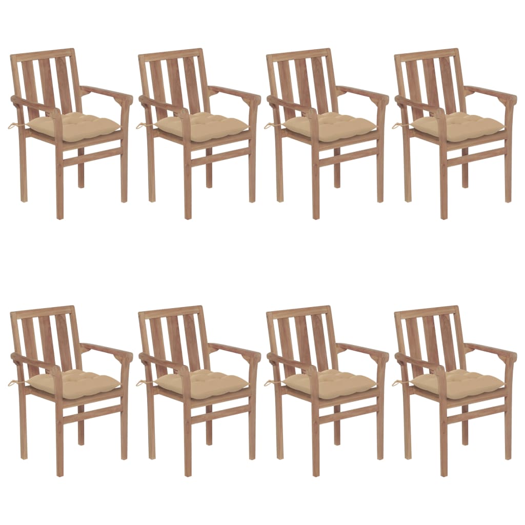 Stapelbare Gartenstühle Mit Kissen 8 Stk. Massivholz Teak